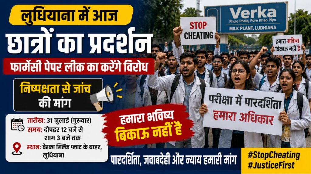 Ludhiana Students Protest: लुधियाना में आज फार्मेसी छात्रों का प्रदर्शन, कथित पेपर लीक मामले में निष्पक्ष जांच की मांग