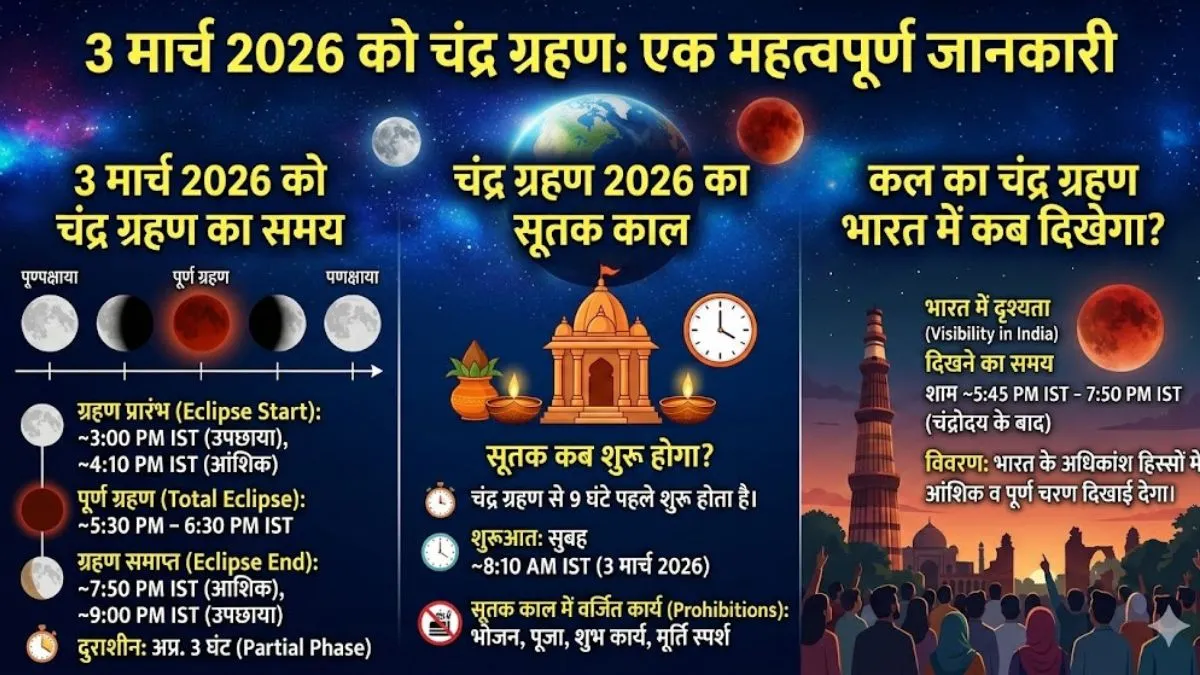  3 March Lunar Eclipse: कल लग रहा है साल का पहला चंद्र ग्रहण, जानें भारत में कितने बजे दिखेगा?