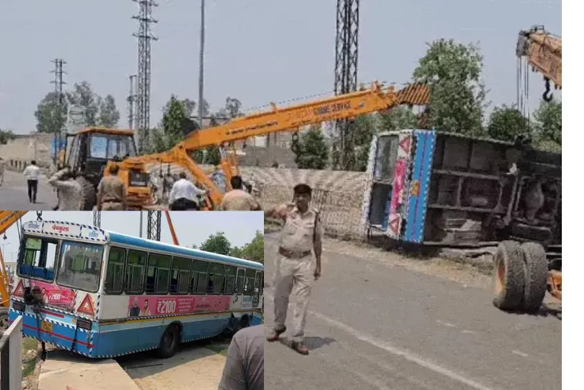 जींद में बड़ा हादसा: स्कूटी सवार को बचाने के चक्कर में पलटी हरियाणा रोडवेज की बस, 40 घायल