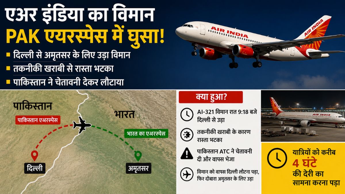 Amritsar: दिल्ली-अमृतसर एअर इंडिया फ्लाइट में तकनीकी गड़बड़ी, रास्ता भटक जाने के चलते PAK एअरस्पेस में घुसा