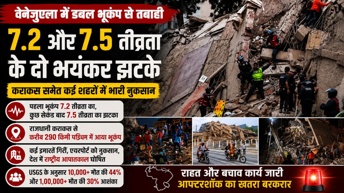 Breaking: वेनेजुएला में डबल भूकंप से दहशत, 7.2 और 7.5 तीव्रता के दो भूकंप में 10 हजार मौतों की आशंका, कई इमारतें गिरीं