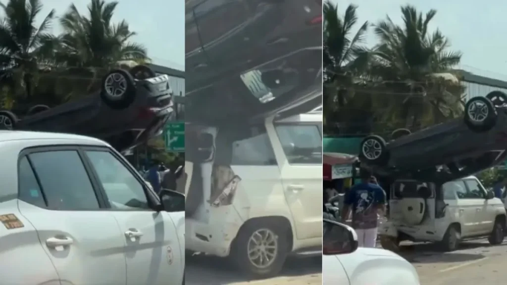 Viral Video: रोहित शेट्टी की फिल्म जैसा सीन! सड़क किनारे एक कार पर दूसरी कार चढ़ी देख लोगों के उड़े होश
