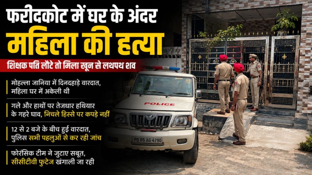 Faridkot News: फरीदकोट में घर के अंदर घुसकर महिला की हत्या, सरकारी शिक्षक पति लौटे तो खून से लथपथ मिला शव
