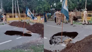 Kurukshetra News: कुरुक्षेत्र में पहली ही बारिश में धंसी नई सड़क, CM आवास कार्यालय को जोड़ने वाला रूट पुलिस ने किया बंद