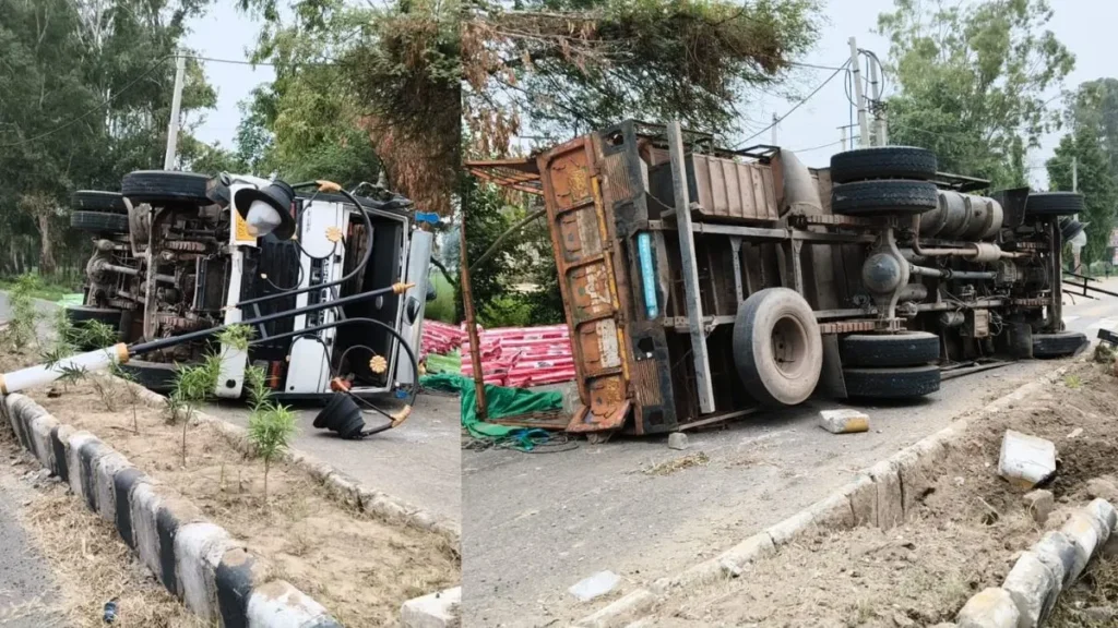 Kurukshetra Road Accident: लाड़वा में रिफ्लेक्टर न होने से डिवाइडर पर चढ़ा ट्रक, लाखों की झूमर लाइटें टूटीं