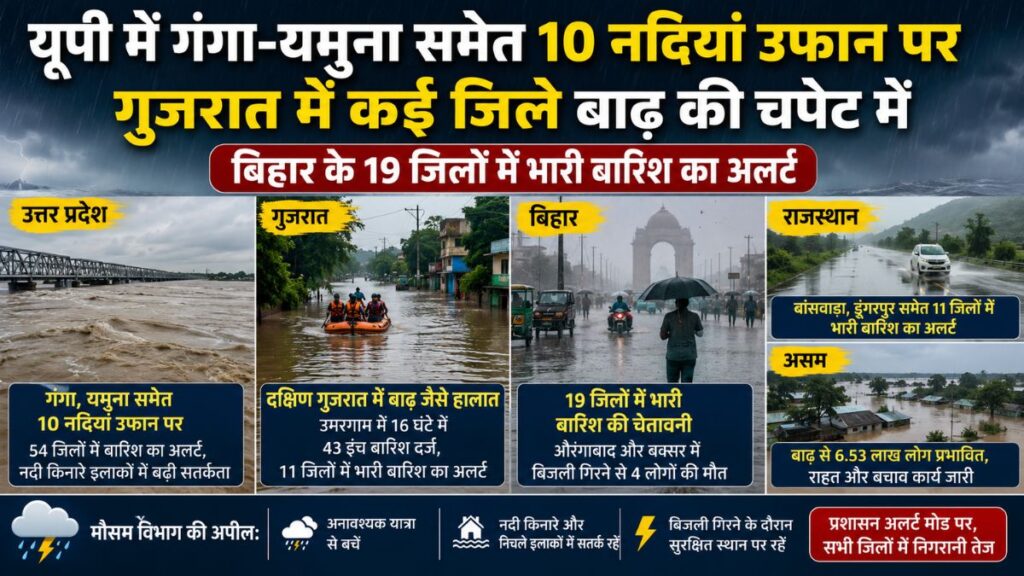 Monsoon in Indea: देशभर में मानसून का कहर, यूपी में गंगा-यमुना समेत 10 नदियां उफान पर, गुजरात में बाढ़