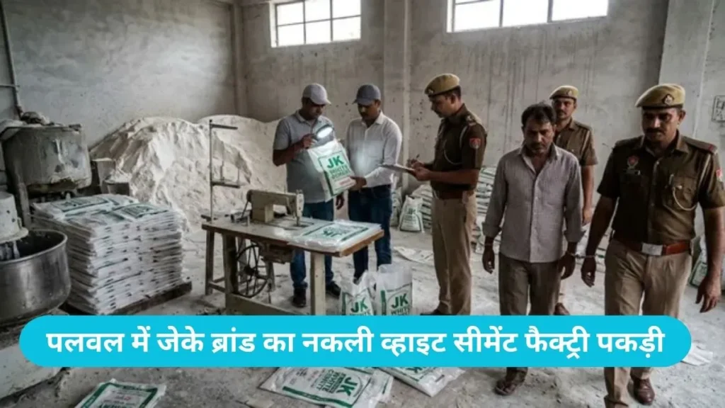 Palwal News: पलवल में जेके ब्रांड का नकली व्हाइट सीमेंट फैक्ट्री पकड़ी, 1000 से ज्यादा नकली बैग जब्त
