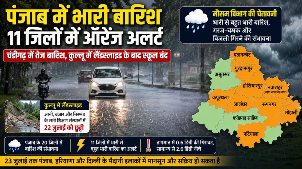 Punjab Weather Update: पंजाब के 11 जिलों में भारी बारिश का ऑरेंज अलर्ट, चंडीगढ़ में सुबह से झमाझम बारिश