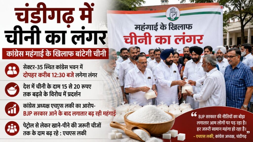 Chandigarh Sugar Langar: चंडीगढ़ में महंगाई के खिलाफ कांग्रेस का अनोखा प्रदर्शन, आज लगेगा ‘चीनी का लंगर’