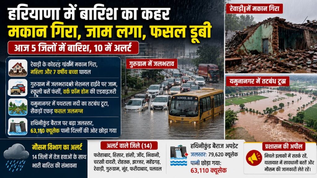 Haryana Weather News: हरियाणा में बारिश से बढ़ीं मुश्किलें, रेवाड़ी में बारिश से मकान ढहा, कई जिलों में बारिश का अलर्ट