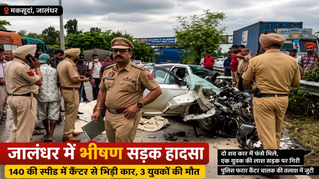 Jalandhar Road Accident: जालंधर हाईवे पर भीषण हादसा, सड़क पर खड़े कैंटर से टकराई तेज रफ्तार कार, 3 की युवकों की मौत