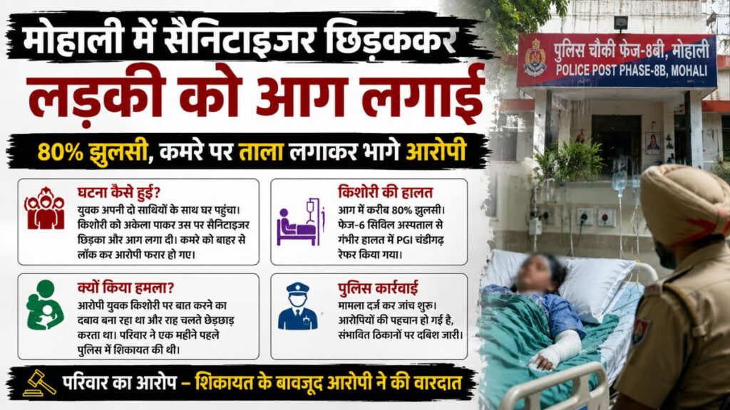 Mohali Breaking: मोहाली में घर में घुसकर किशोरी को सैनिटाइजर छिड़ककर आग लगाई, बाहर से ताला लगाकर भागा आरोपी, 80% झुलसी