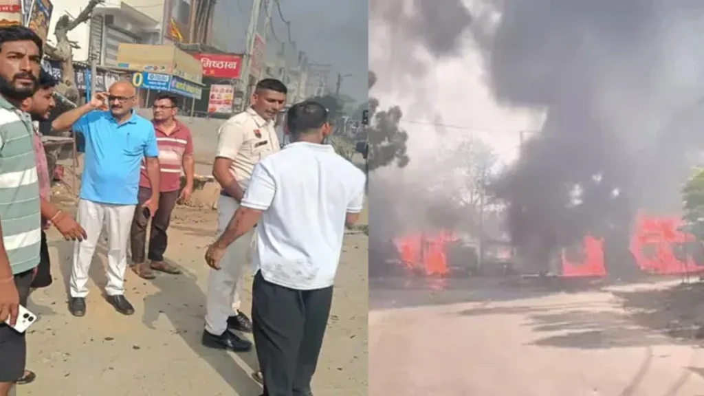 Bhiwani Chemical Tanker Fire: बहल में केमिकल टैंकर पलटने के बाद भड़की भीषण आग, कई दुकानें जलकर राख