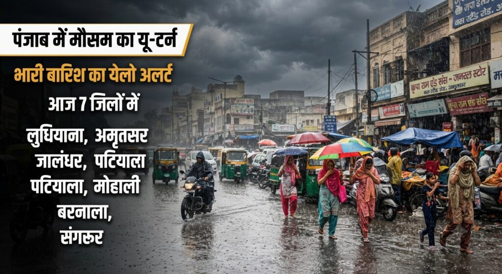 Punjab Weather Update : पंजाब में मौसम का यू-टर्न, आज 7 जिलों में भारी बारिश का येलो अलर्ट जारी