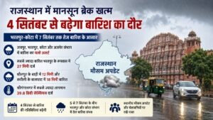 Rajasthan Weather Update: राजस्थान में मानसून ने फिर पकड़ी रफ्तार, 4 सितंबर से कई जिलों में बारिश बढ़ने का अनुमान