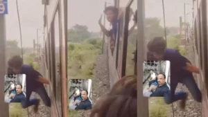 Train Stunt Viral: चलती ट्रेन में रील बनाना पड़ा भारी, खंभे से टकराकर नीचे गिरा युवक